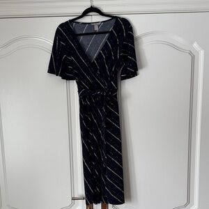 H&M Navy and White Striped Midi Dress